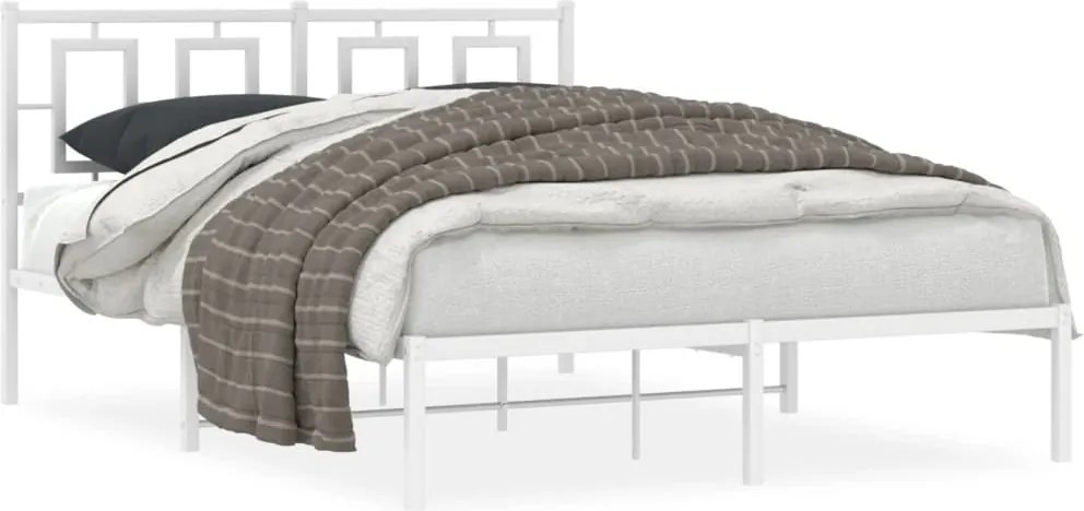 vidaXL Cadru de pat metalic cu tăblie, alb, 140x200 cm