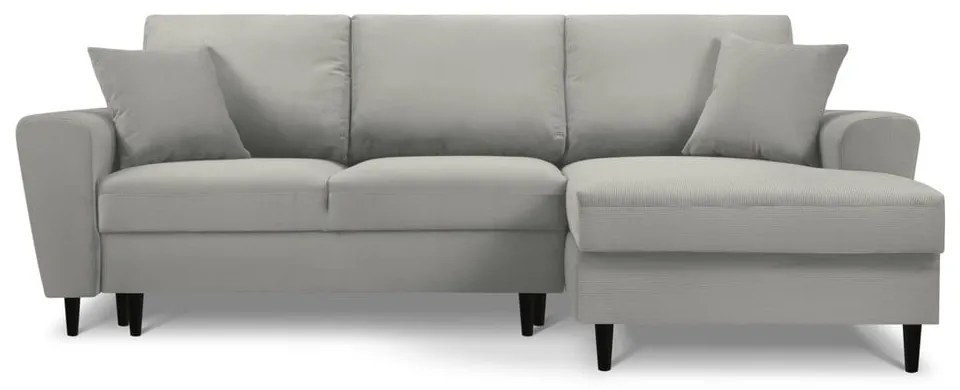 Colțar gri deschis extensibil, cu spațiu de depozitare cu tapițerie din catifea reiată (cu colț pe partea dreaptă, cu șezlong) Kyoto – Cosmopolitan Design