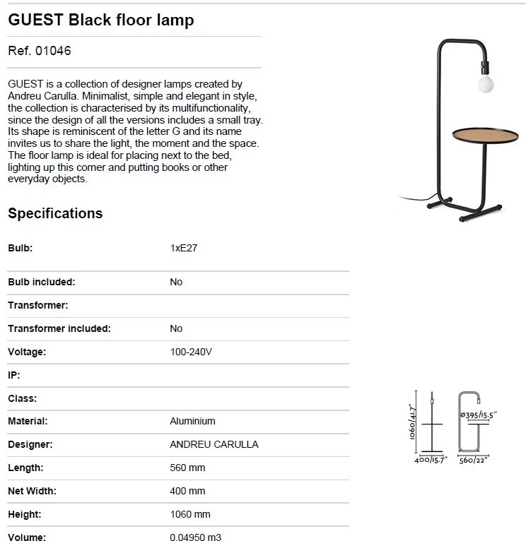 Lampadar minimalist design multifunctional GUEST Black 01046