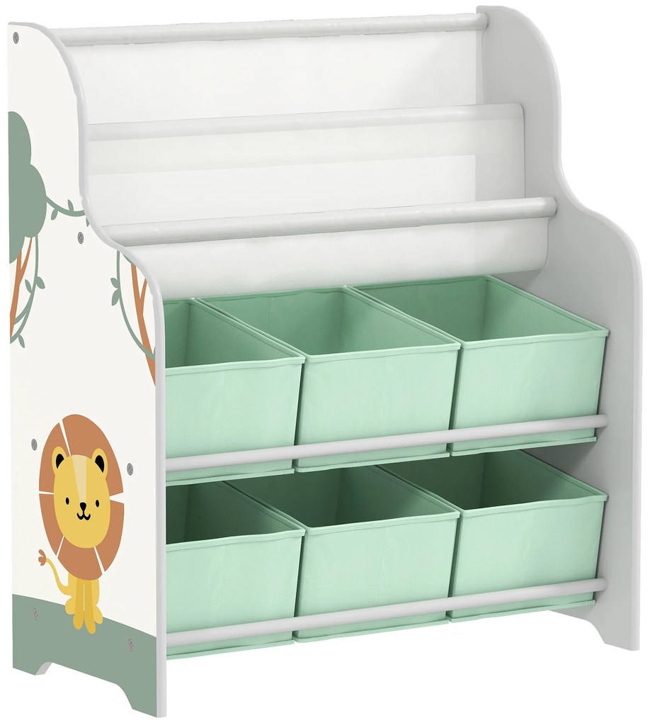 AIYAPLAY Raft Suport pentru Jucării cu 6 Sertare și Bibliotecă cu 2 Niveluri Verde | Aosom Romania