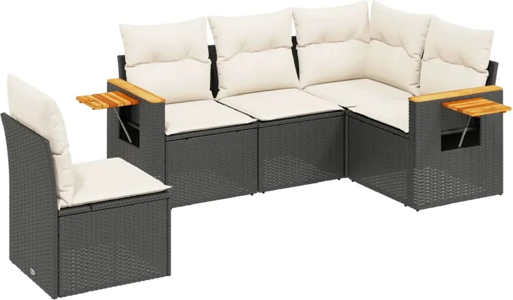 vidaXL Set mobilier de grădină cu perne, 5 piese, negru, poliratan
