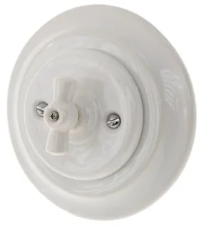 Bohemia-Design - Întrerupător retro rotativ din porțelan cu ramă nr. 7, alb