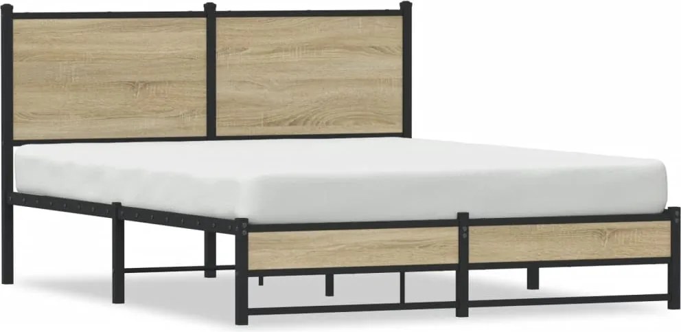 vidaXL Cadru pat metalic fără saltea, Stejar sonoma, 137x190 cm