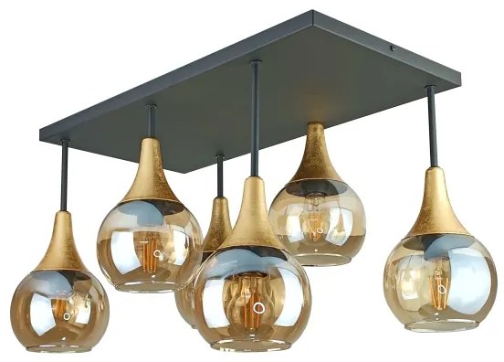 Lustră aplicată SOMA 6xE27/60W/230V negru/auriu/bej fumuriu