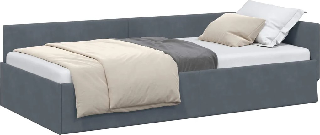 vidaXL Cadru de pat colțar Gri închis 90 cm x 200 cm Catifea