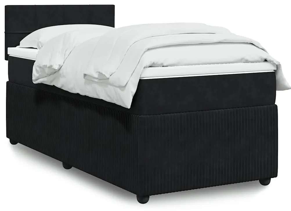 vidaXL Pat box spring cu saltea, negru, 80x200 cm, catifea