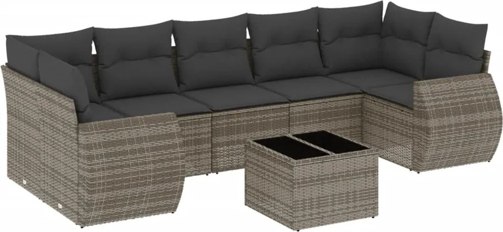 vidaXL Set canapele de grădină cu perne, 8 piese, gri, poliratan
