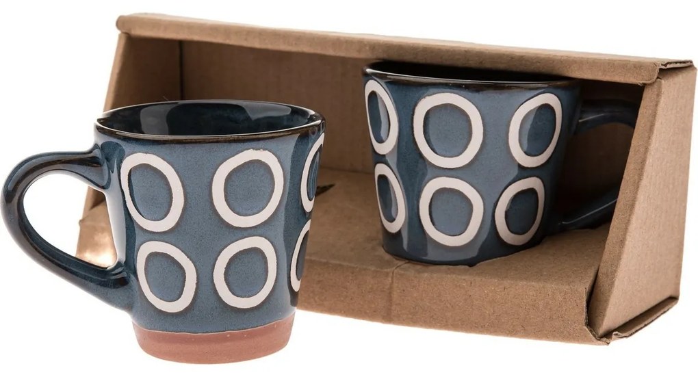 Set de 2 căni ceramice Cercuri 100 ml, albastruînchis