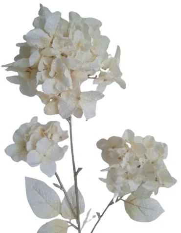 Floare artificială Hortensie cu sclipici crem, 85cm