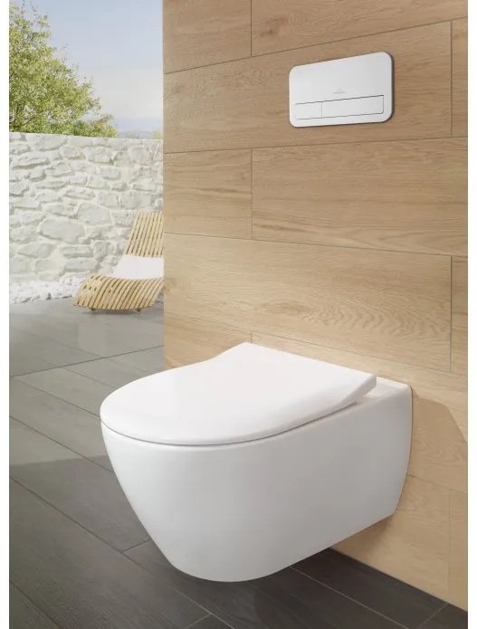 Set vas WC rimless suspendat, Villeroy&amp;Boch Subway 2.0, cu capac inchidere lenta si rezervor Geberit Duofix Sigma UP320