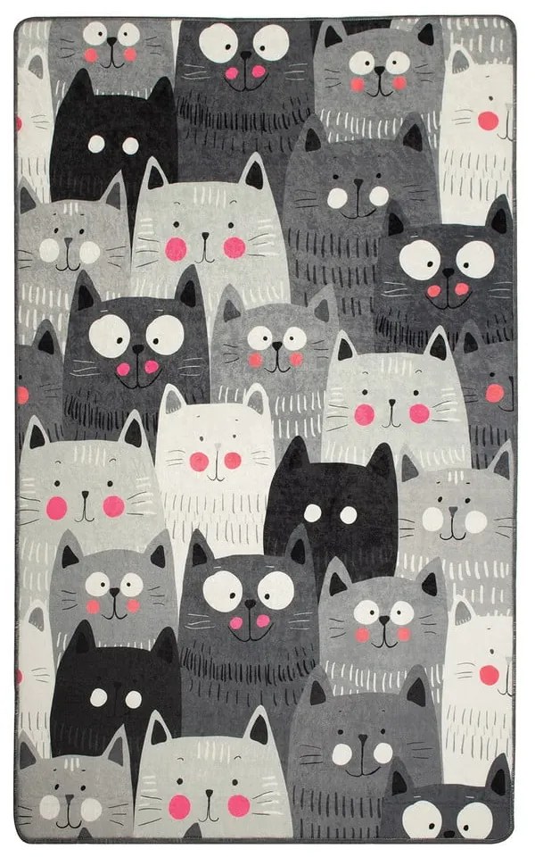 Covor antiderapant pentru copii Conceptum Hypnose Cats, 140 x 190 cm, gri