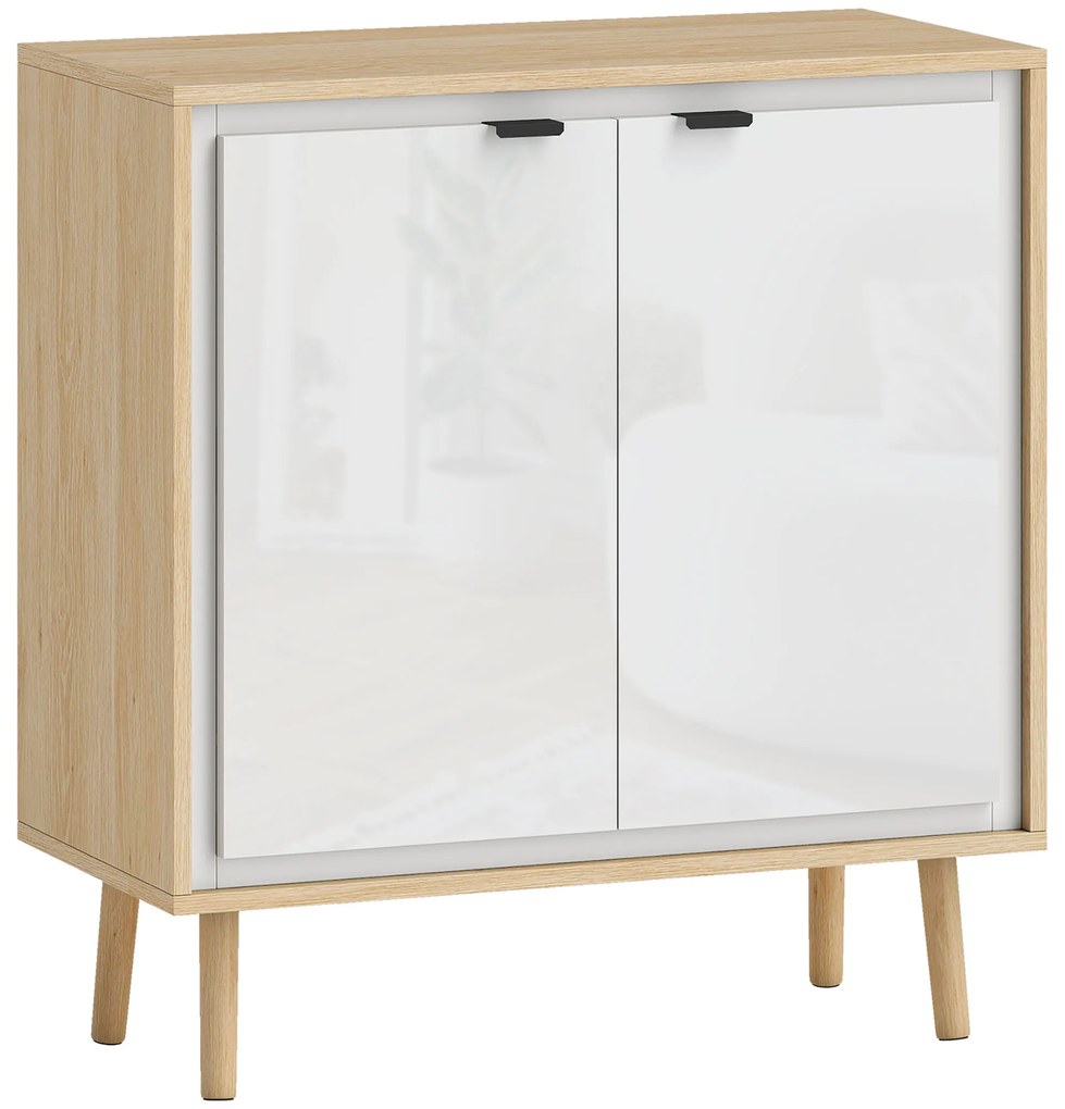 HOMCOM Dulap Modern cu 2 Uși și Raft Reglabil 72x35x77cm Alb și Stejar | Aosom Romania