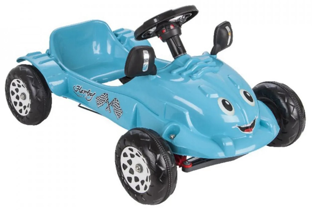 Masinuta cu Pedale Pentru Copii NOVOKIDS™ Herby Car XXL , Maxim 35 Kg, Lungime 80 cm, Spatar de Protectie si Volan, ALBASTRU