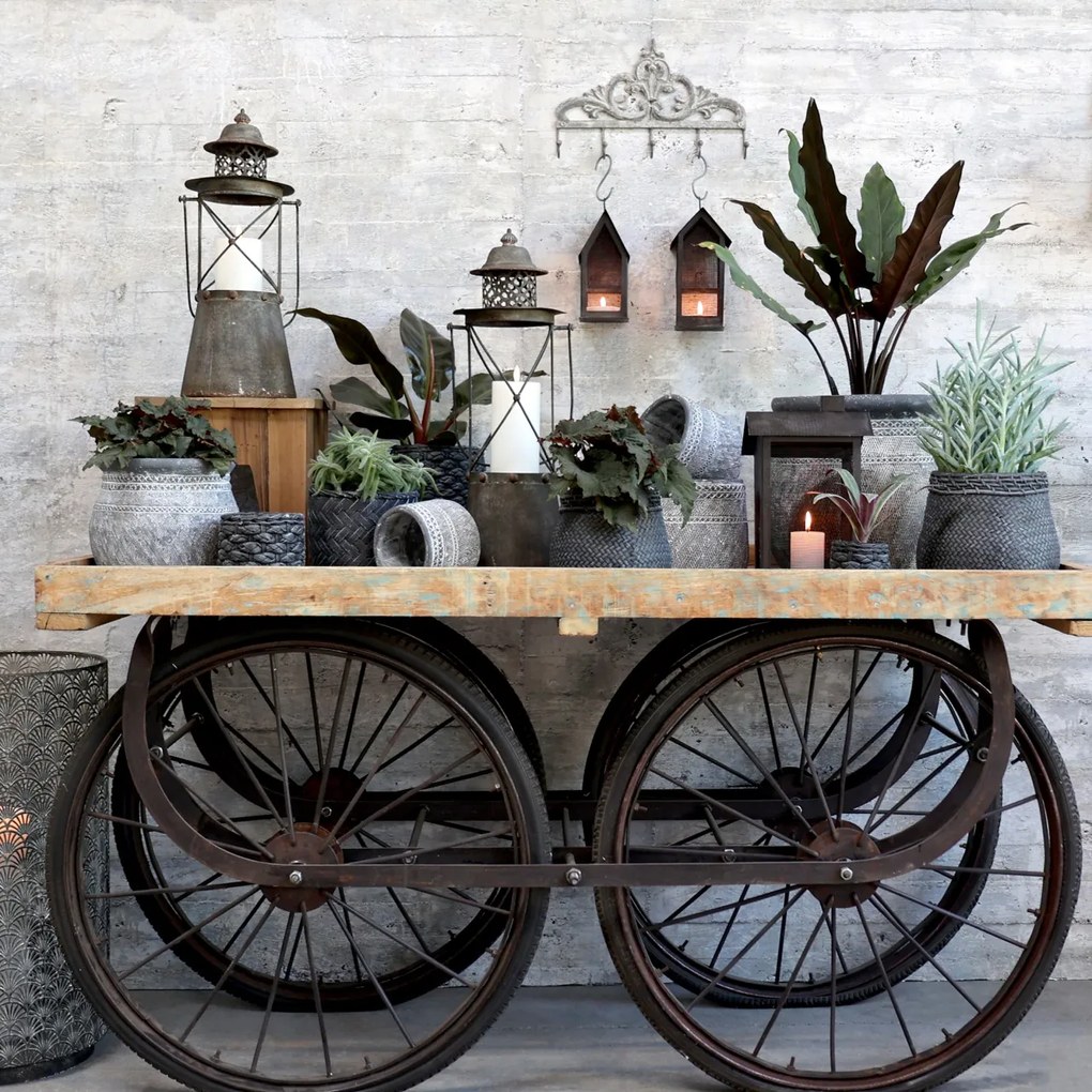 Consola din lemn reciclat de mango, cu 4 roti, aspect rustic industrial, „Atelier Nomad”