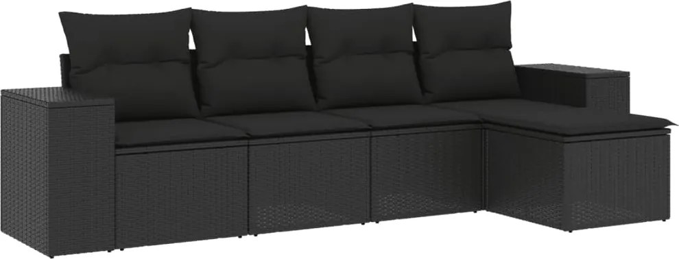 vidaXL Set mobilier de grădină cu perne, 5 piese, negru, poliratan