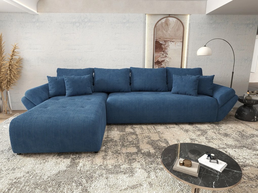 Colțar extensibil dumonde cu ladă de depozitare si sezut confortabil din spuma high-density, Berlin XL Zoom Blue 350x185 cm