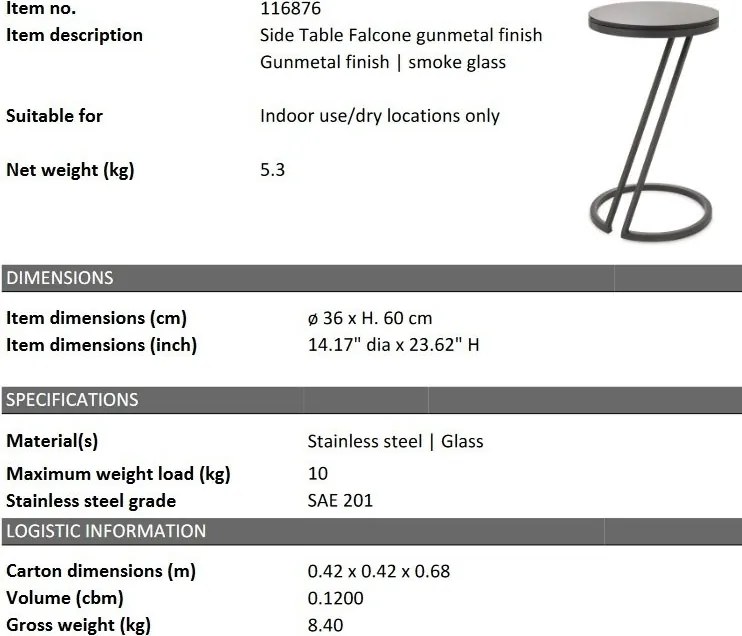 Masuta auxiliara design LUX Falcone Gunmetal