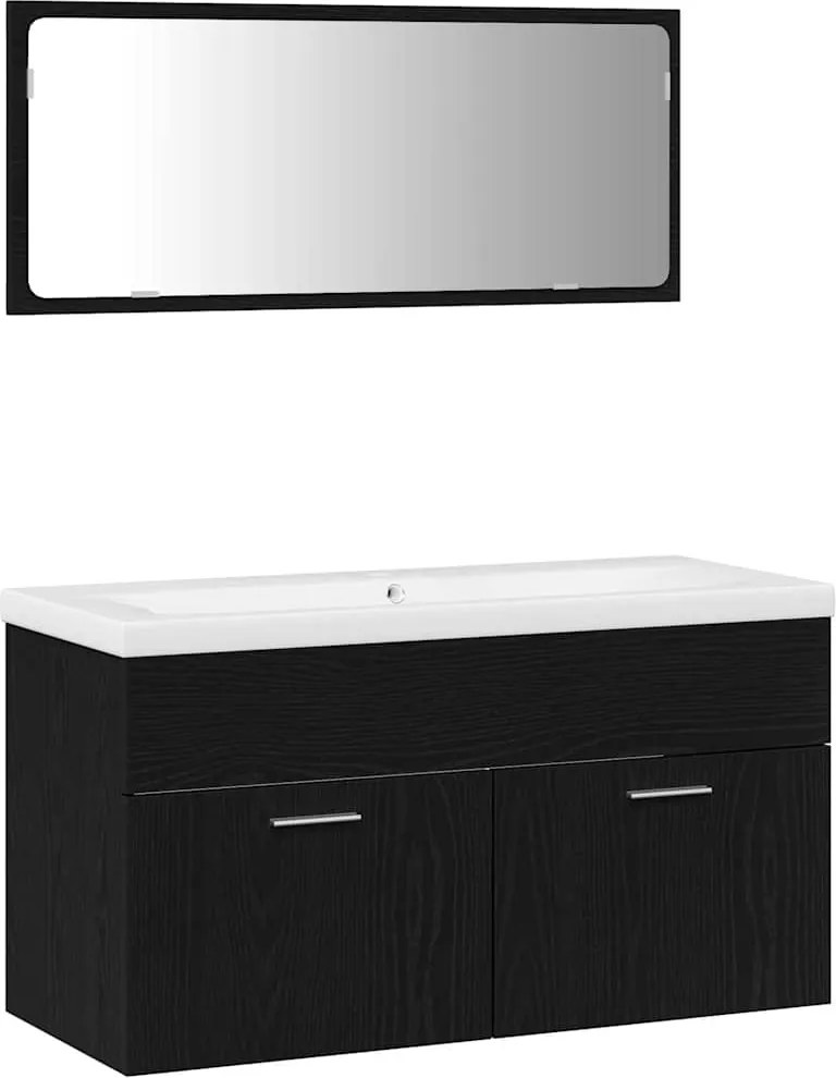 vidaXL Set de mobilier pentru baie 3 pcs Stejar Negru Lemn compozit