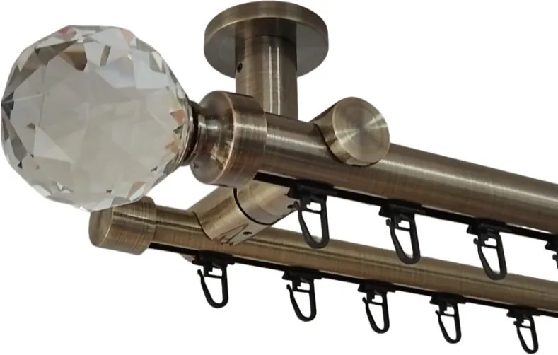 Galerie dublă KULA Cristal 25/19 mm aur antic – țeavă profil, prindere tavan (Alege marime: 120 cm)