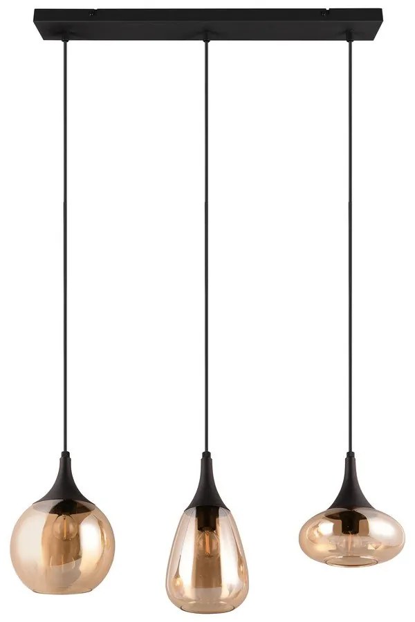 Lustră neagră/portocalie cu abajur din sticlă Lumina – Trio