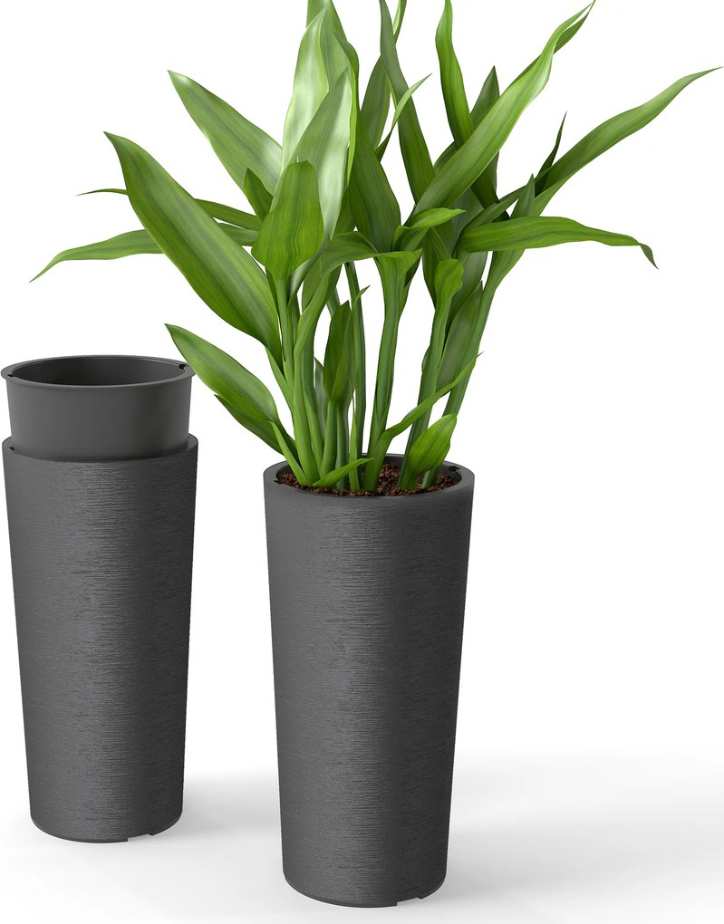 Outsunny Set de 2 ghivece stivabile, ghiveci cu găuri 35x35 cm, rotund, Gri închis | Aosom Romania