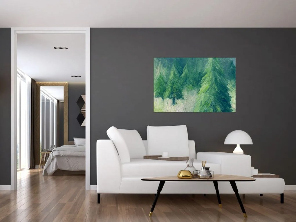 Tablou - Conifere pictate (90x60 cm)