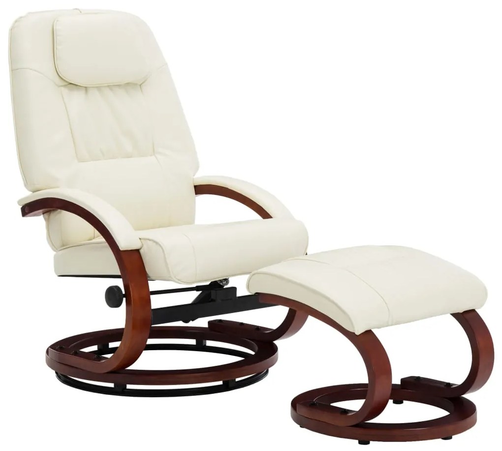 248704 vidaXL Fotoliu rabatabil cu taburet, alb crem, piele ecologică