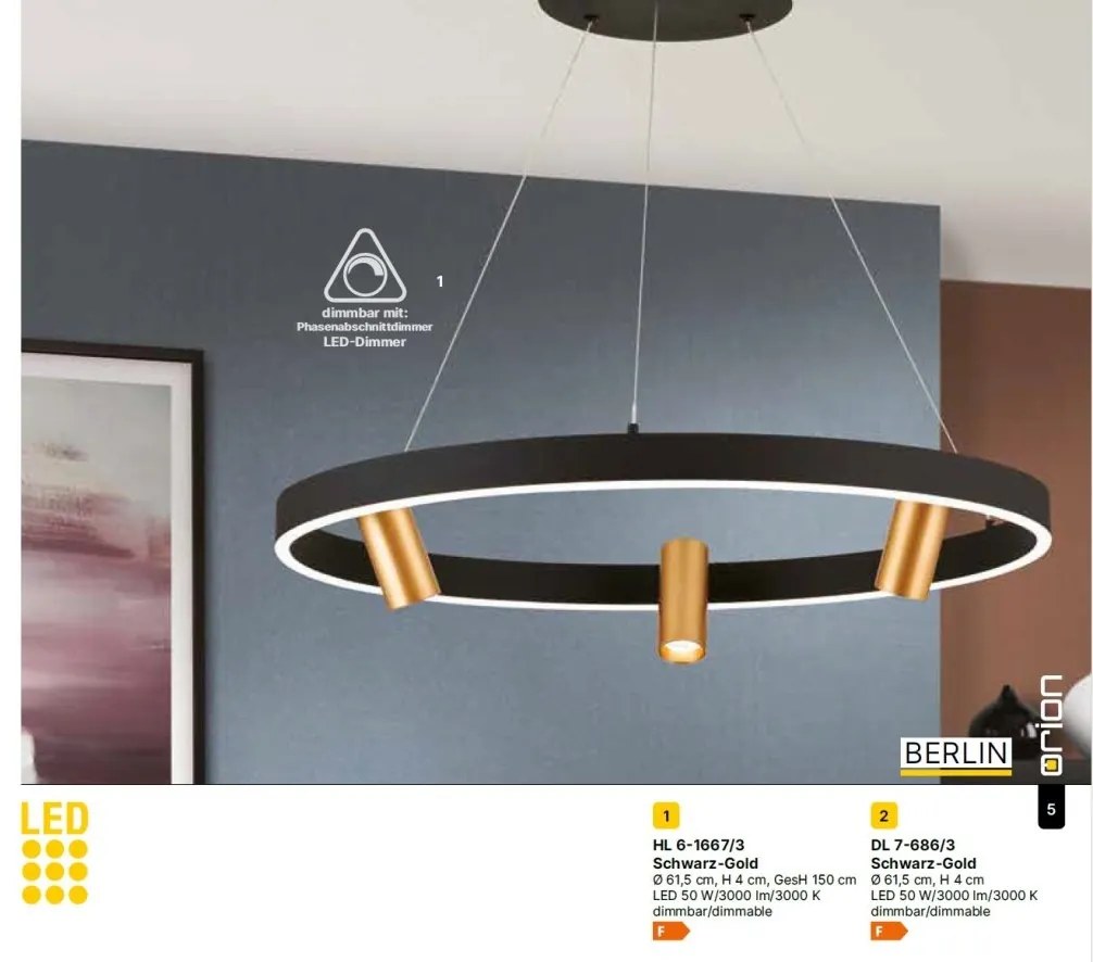 Lustra LED aplicata cu 3 spoturi BERLIN negru/auriu