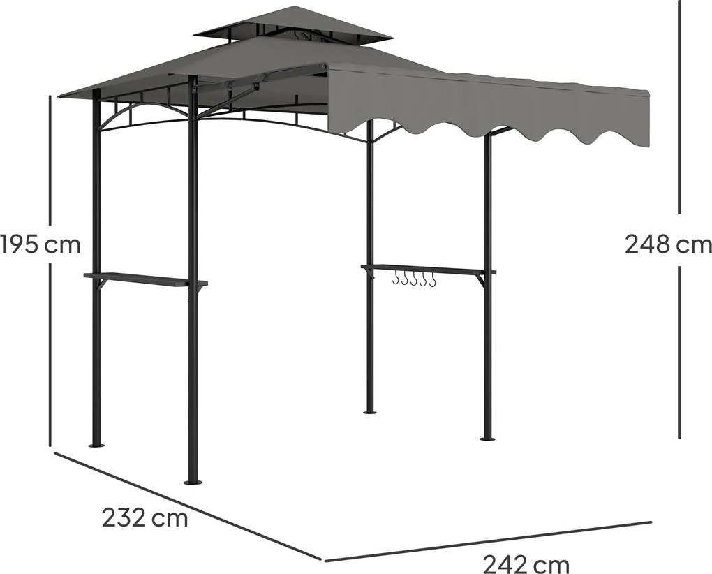 Outsunny Pavilion de grătar 242x149x248 cm rezistent la apă ignifug pavilion de grădină cu acoperiș cu dublu strat Gri | Aosom Romania