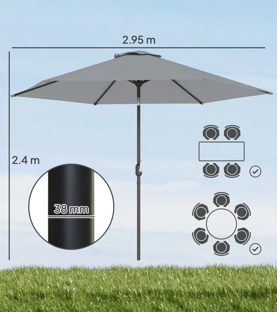 Outsunny Umbrelă de Grădină 3x3 m Înclinabilă cu Deschidere prin Manivelă, Umbrelă de Exterior cu Husă, Anti-UV 30+ din Metal și Poliester 180 g/㎡, Gri | Aosom Romania