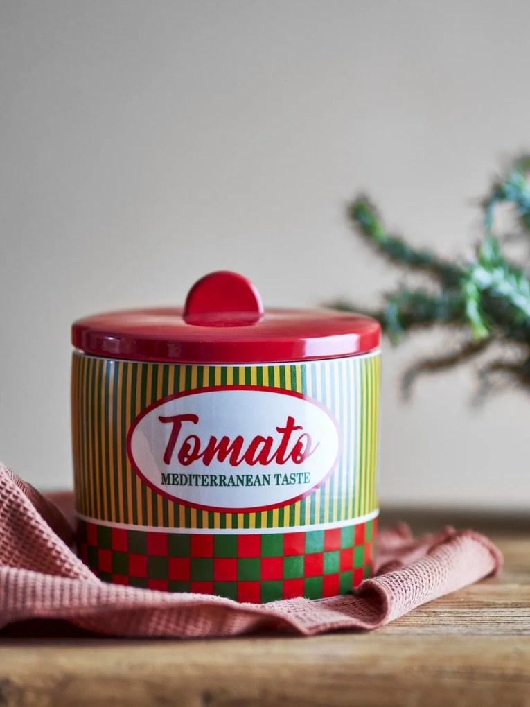 Borcan din ceramică cu capac, multicolor, imprimeu „Tomato” cu dungi și carouri, garnitură din silicon detașabilă, 16 x 16 cm, „Stefano”