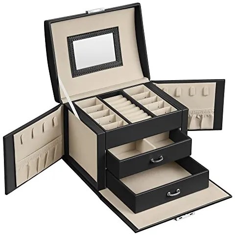 Cutie bijuterii, Songmics, Negru, 17.5x13.5x12 cm