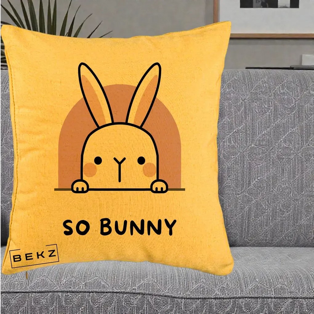 Perna Decorativa So Bunny Kawaii, 40x40 cm, Galben, Husa Detasabila, Perna Inclusa, BEKZ®