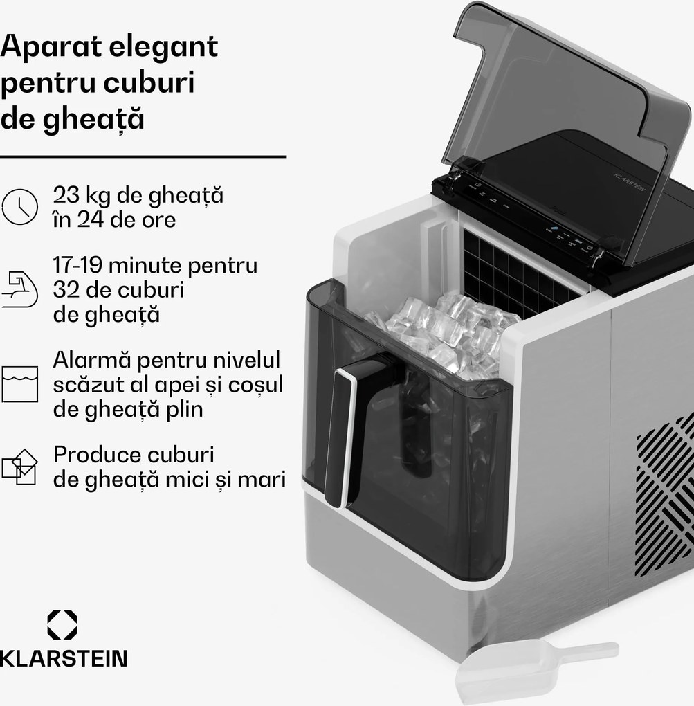 Klarstein Ice Lux mașină de gheață | Oțel inoxidabil | 23 kg/24 h | Auto-curățare