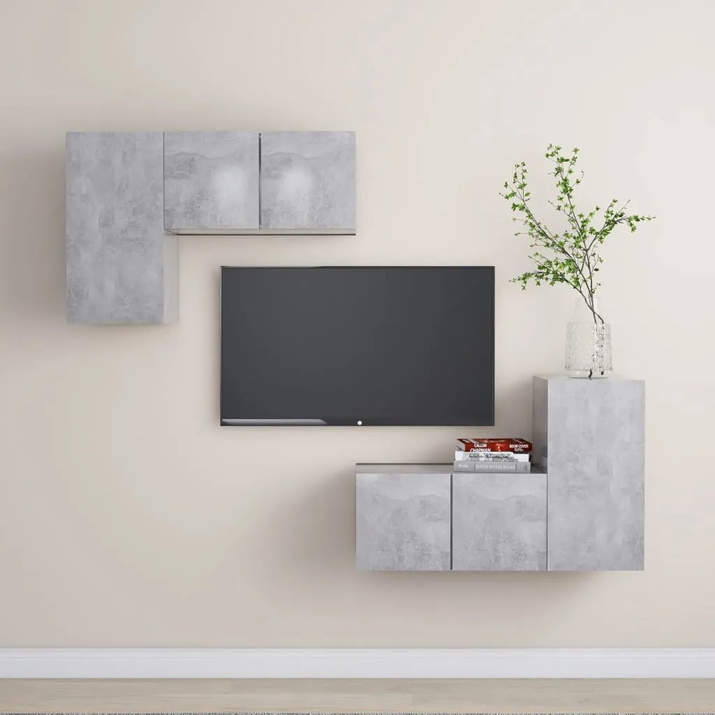 vidaXL Set de dulapuri TV, 4 piese, gri beton, lemn prelucrat