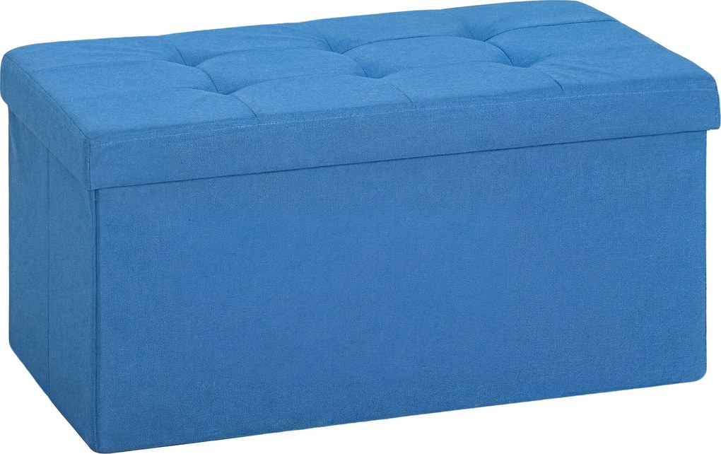 HOMCOM Puf de depozitare, bancă de depozitare pliabilă 84 L 76x38x38 cm tapițată în in sintetic albastru deschis | Aosom Romania