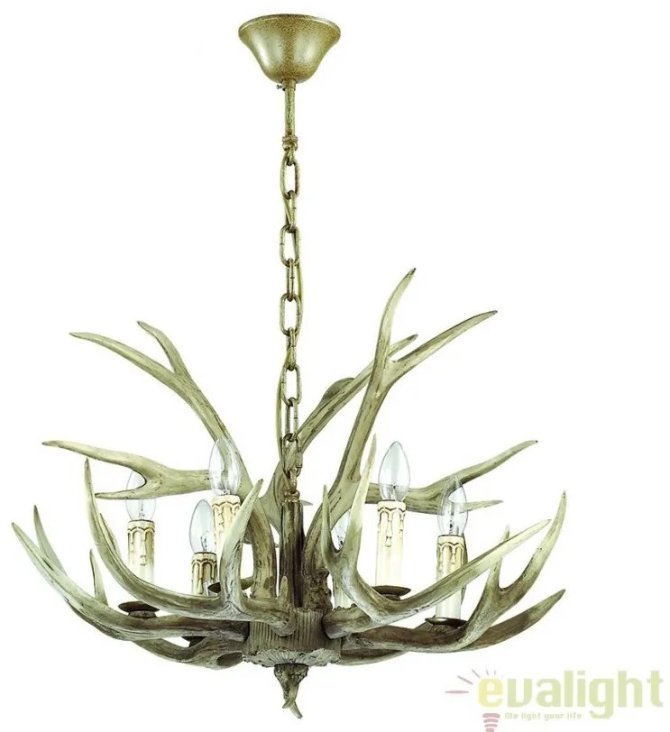 Candelabru rustic cu brate in forma de coarne de cerb, fabricat manual, CHALET SP6 115498