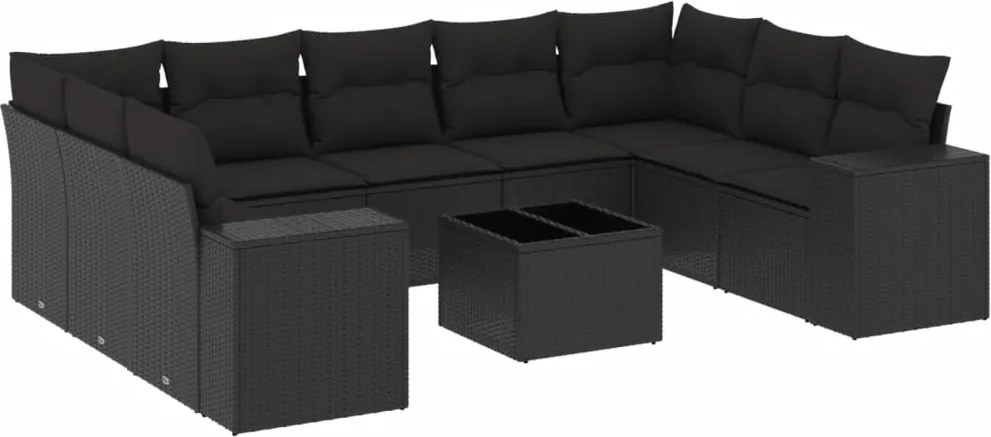 vidaXL Set canapele de grădină cu perne, 10 piese, negru, poliratan