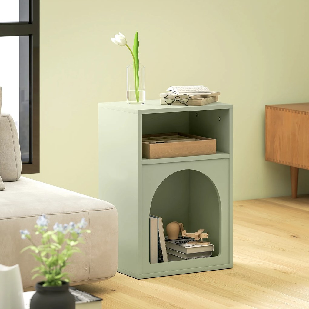 HOMCOM Noptieră Subțire cu 2 Compartimente Deschise, Design în Formă de Arc 40x30x60 cm Verde | Aosom Romania