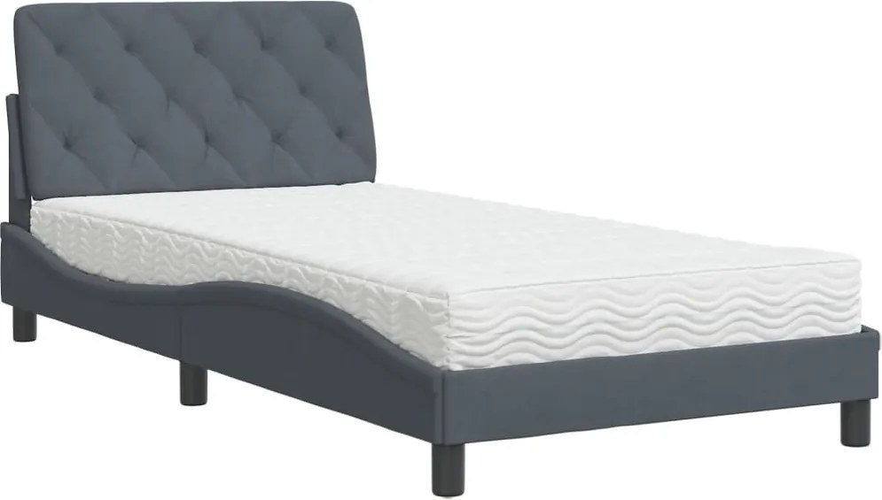 vidaXL Pat cu saltea, gri închis, 100x200 cm, catifea