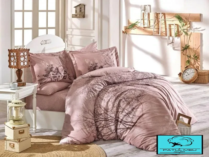 Lenjerie de pat bumbac 100% poplin, pat 2 persoane, Hobby Home, HBP-35