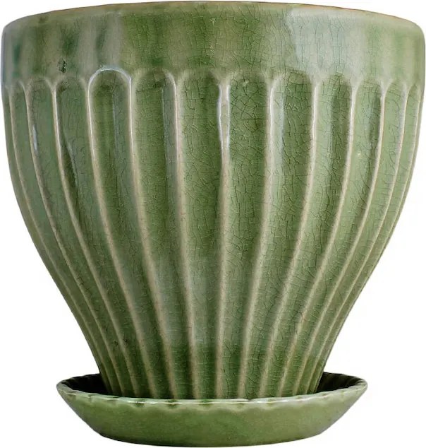 Ghiveci ceramică decorativ, ghiveci cu farfurioară, verde închis, Ø 25 x H 23 cm, „Anna"