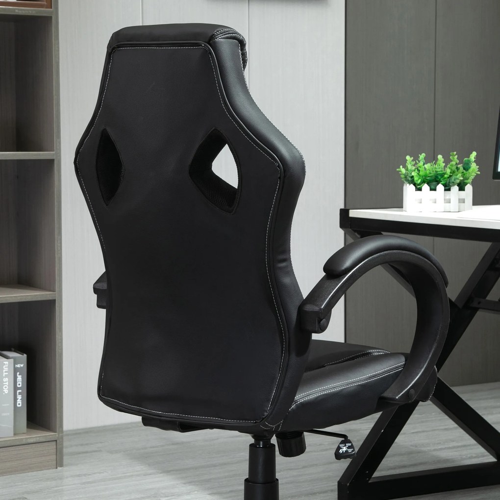 HOMCOM Scaun pentru birou, cu roti rotative la 360°, scaun gaming, inaltimea reglabila, Negru | Aosom Romania
