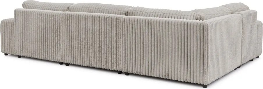 Colțar gri deschis cu tapițerie din catifea reiată (cu colț pe partea stângă/în formă de "U") Justin – Ropez