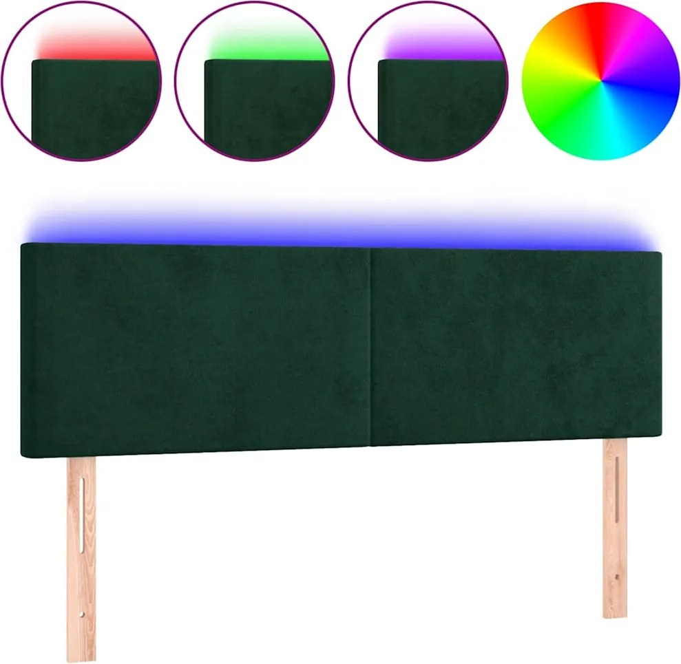 vidaXL Tăblie de pat cu LED, verde închis, 144x5x78/88 cm, catifea