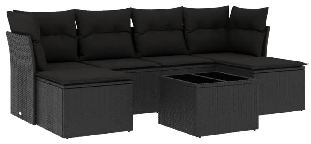 3218015 vidaXL Set canapele de grădină cu perne, 7 piese, negru, poliratan
