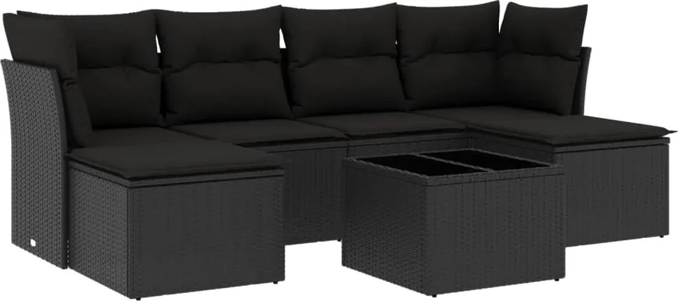 vidaXL Set canapele de grădină cu perne, 7 piese, negru, poliratan