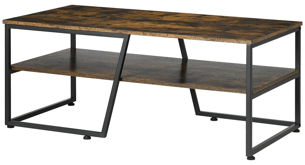 HOMCOM Masă de cafea rectangulară de stil industrial cu 1 blat și 1 raft de depozitare din metal 106 x 55 x 45 cm | Aosom Romania