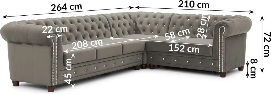 Colțar gri extensibil cu tapițerie din catifea (cu colț pe partea dreaptă/în formă de ”L”) York Blik – Ropez