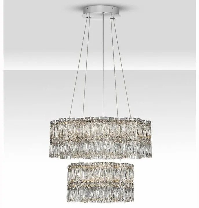 Lustra suspendata LED crom, cristale sticla NUVIA 60cm